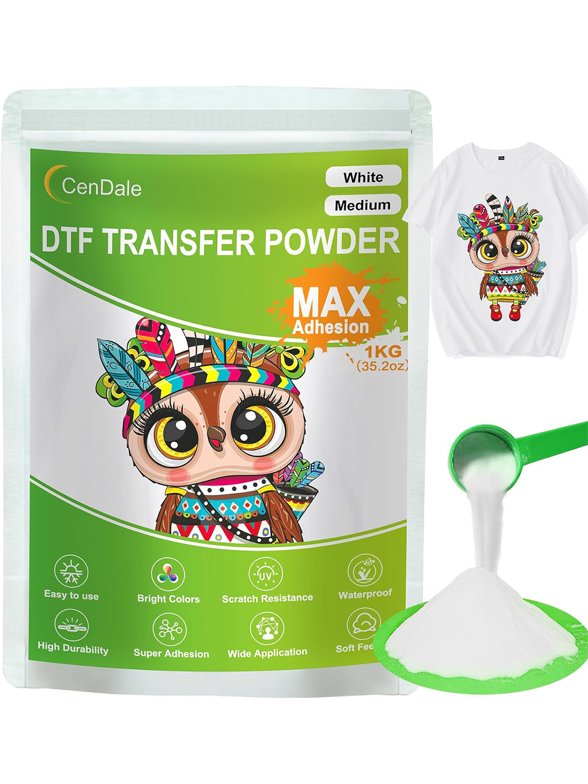 CenDale DTF Transfer Powder - 1000g White Max Adhesion