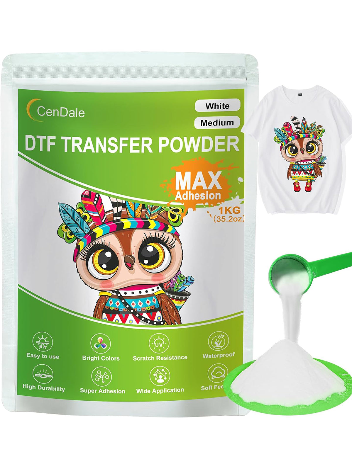 CenDale DTF Powder 1000g - White Max Adhesion DTF Transfer Powder