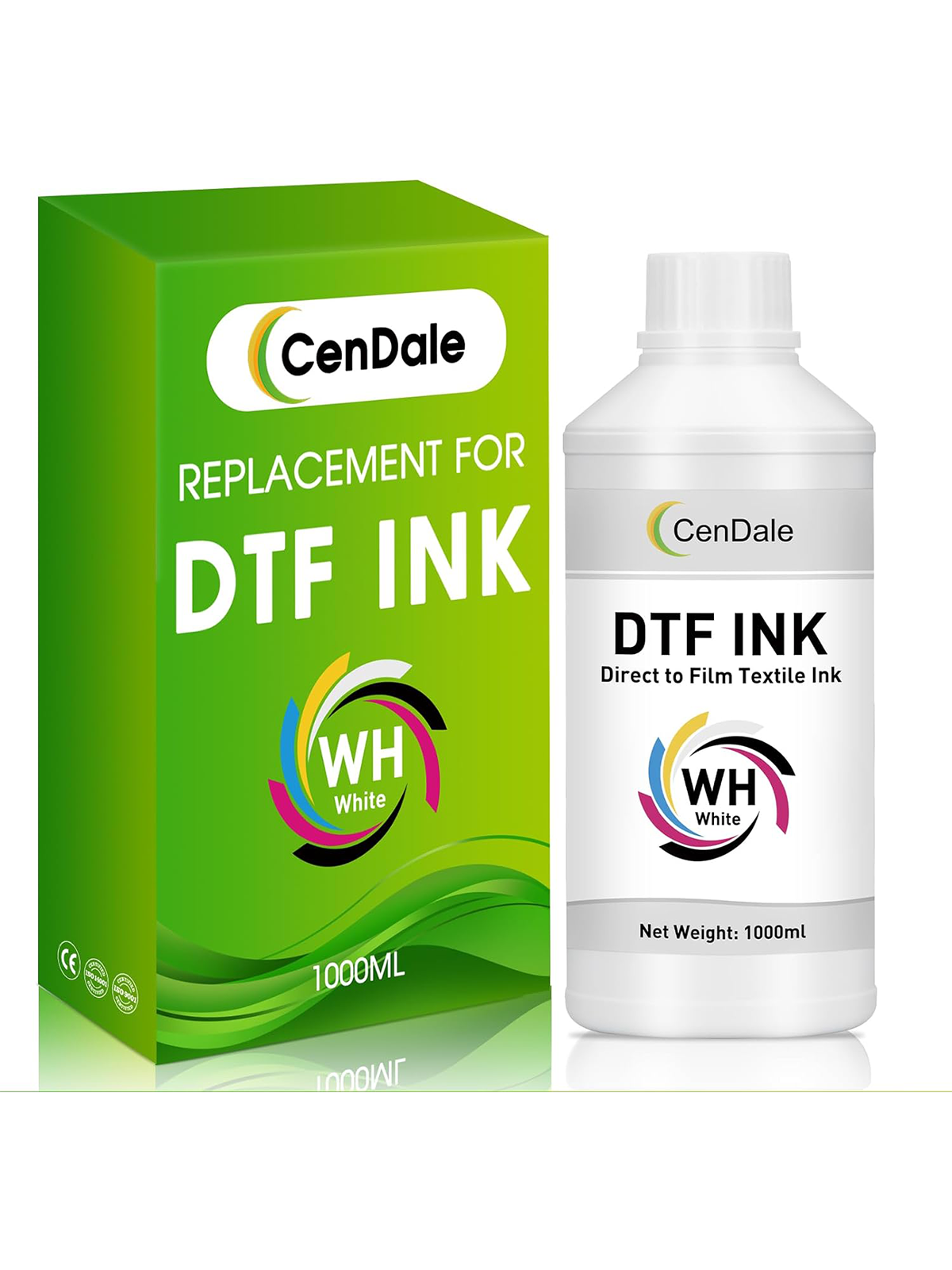 CenDale Premium DTF White Ink DTF Transfer Ink Refill for Epson ET-8550, L1800, L800, R2400, P400, P800, XP15000, Heat Transfer Printing Direct to Film (1000ml)