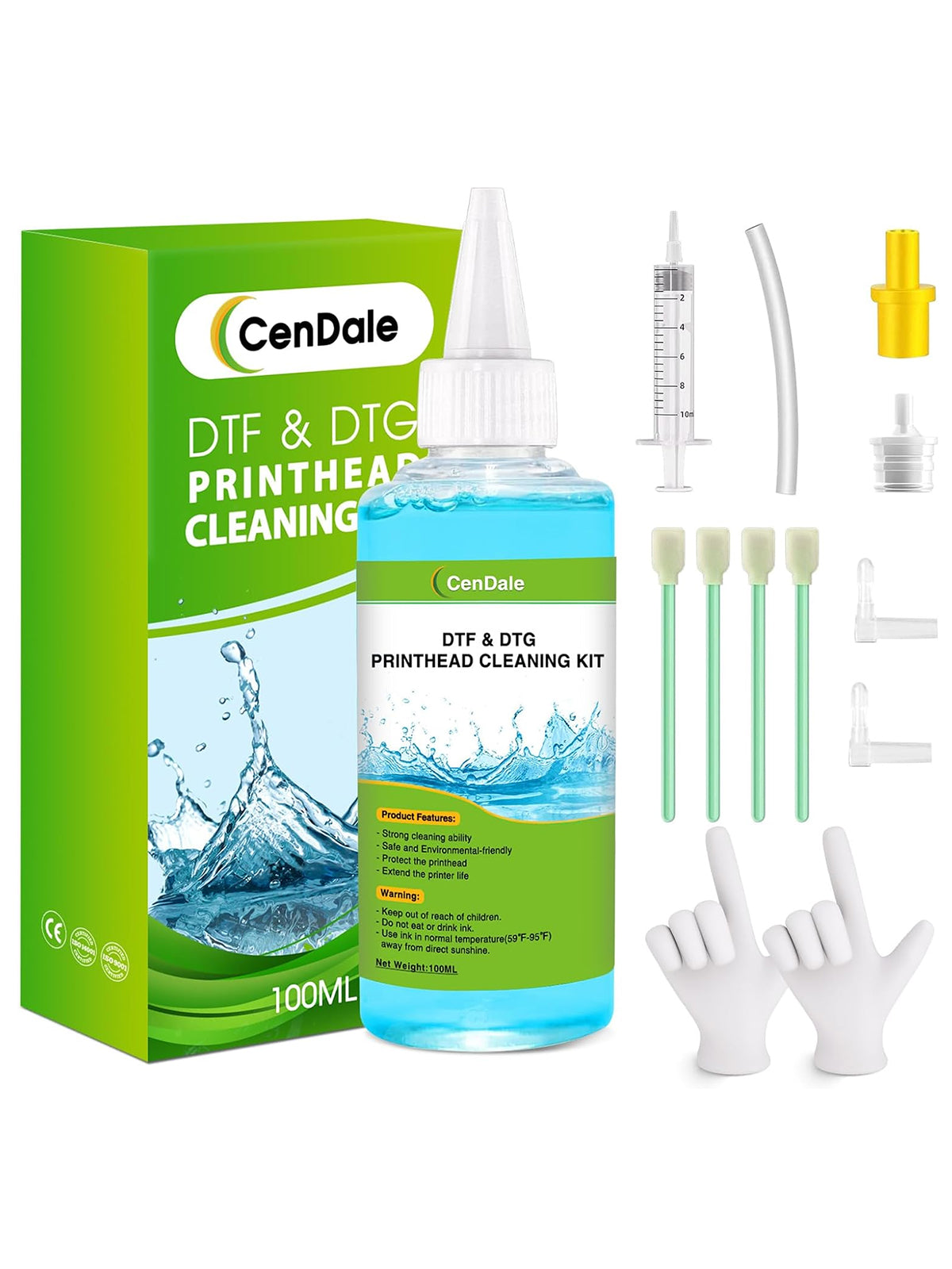 CenDale Premium DTF Printhead Cleaning Solution - Universal Printhead Cleaner Kit for DTF & DTG Printers (100ML)