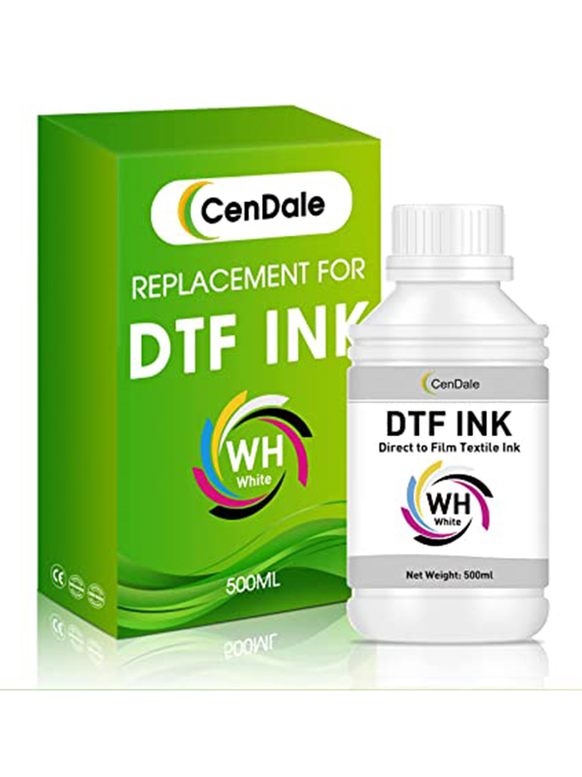 CenDale Premium DTF White Ink DTF Transfer Ink Refill for Epson ET-8550, L1800, L800, R2400, P400, P800, XP15000, Heat Transfer Printing Direct to Film (500ml)