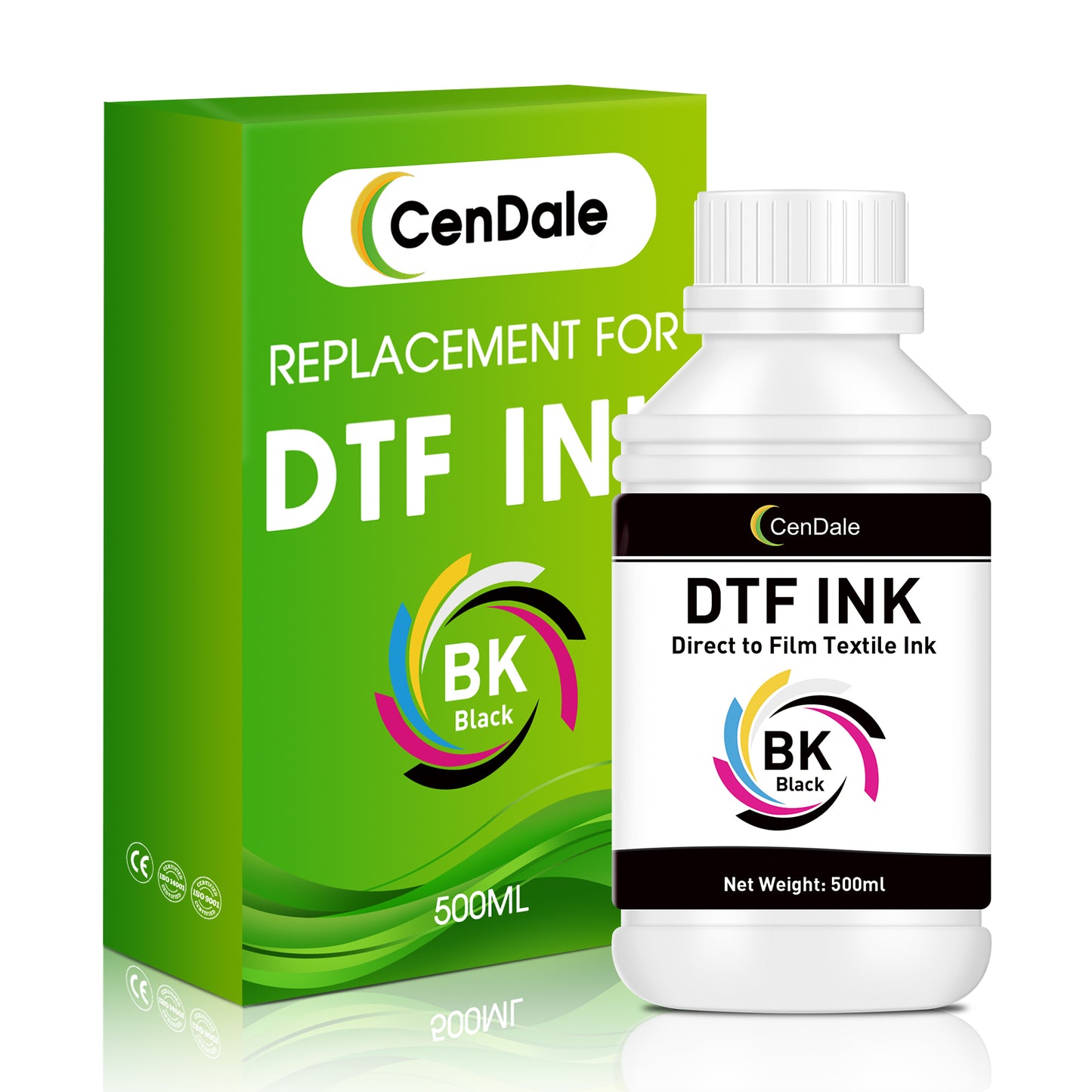 CenDale Premium DTF Black Ink - 500ML DTF Transfer Ink for PET Film, Refill DTF Ink for Epson ET-8550, ET-8500, L1800, L800, R2400, R1390, P400, P800, XP15000