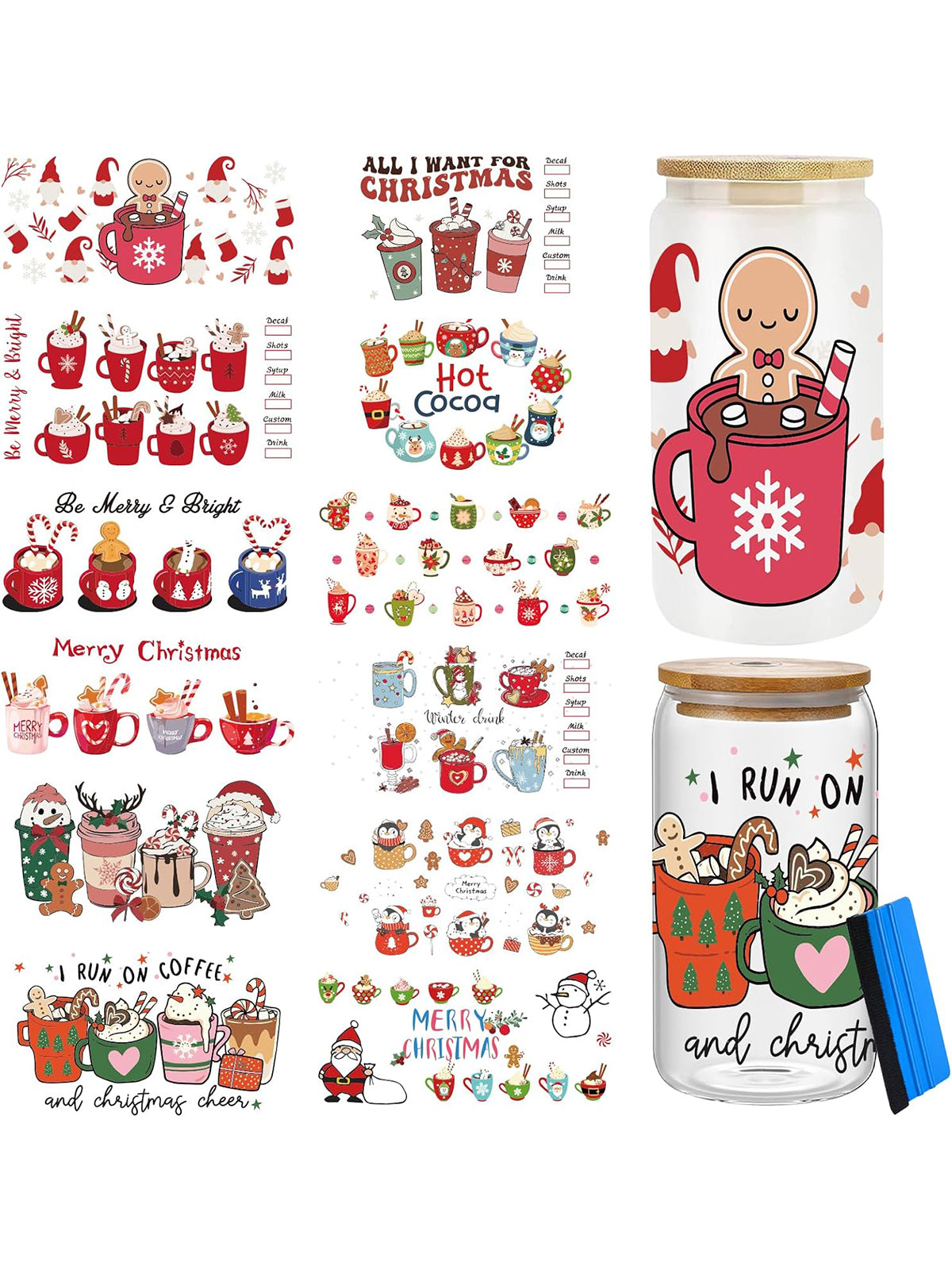  UV DTF Cup Wrap Transfer Sticker for Glass Coffee Cups, Cute  Christmas Series Cup Wrap Transfer Stickers, DIY Waterproof Clear Film Cup  Wrap Rub on Transfers Stickers Decals