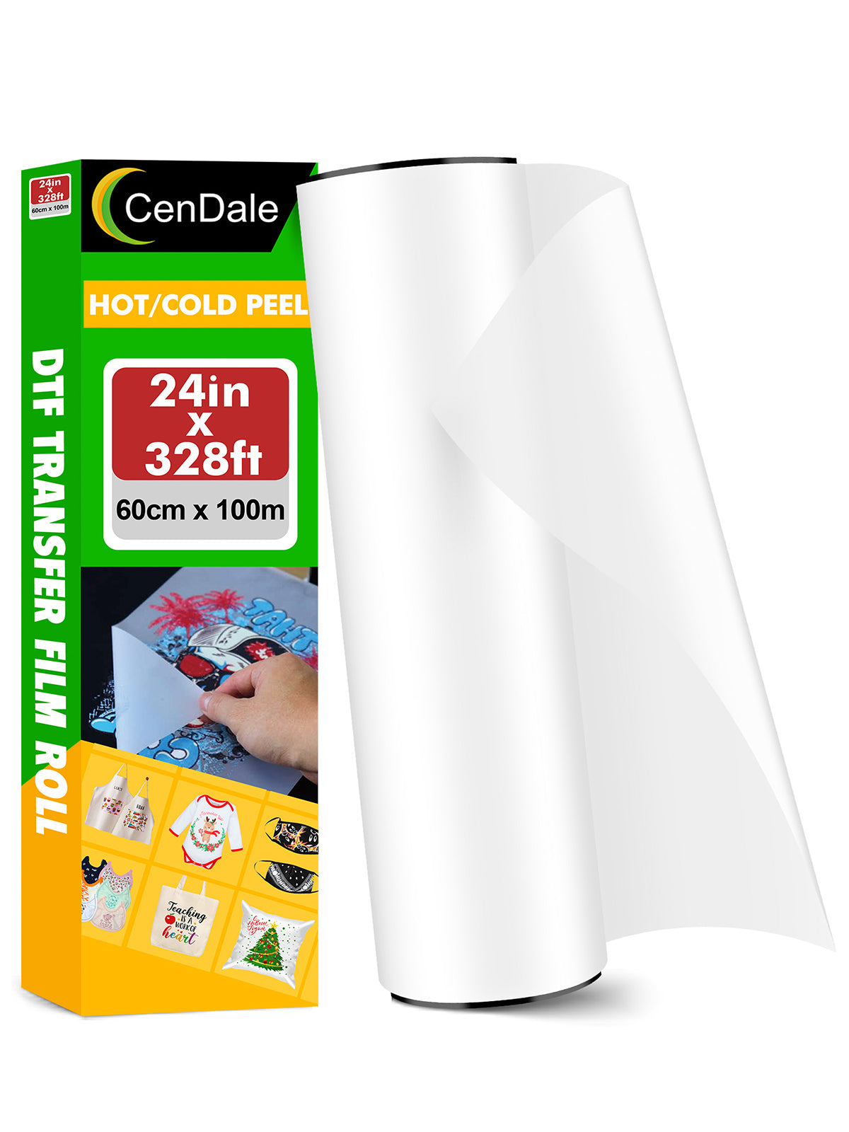 CenDale DTF Transfer Film Roll 24" x 328ft - Hot/Cold Peel DTF Film Roll
