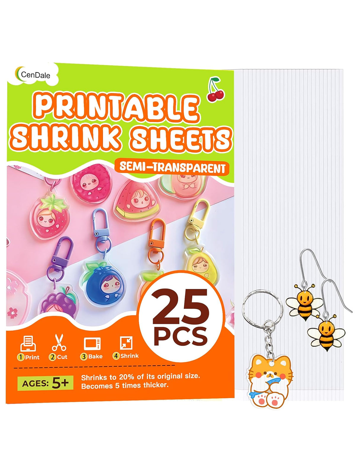 Printable Shrink Plastics Sheets - 25PCS A4 Heat Shrink Films Paper for Inkjet Printer, Printable Shrinky Dink Sheets for Crafts (8.3 x 11.7 inch, Semitransparent)
