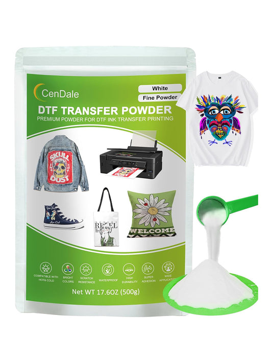 CenDale DTF Powder 500g - White Fine Hot Melt Adhesive DTF Transfer Powder