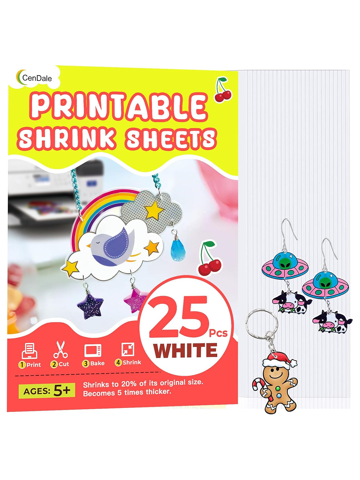 Printable Shrinky Dink Sheets - 25PCS A4 White Shrink Plastic Sheets for Inkjet Printer, Shrink Paper for Crafts (8.3 x 11.7 in, White)