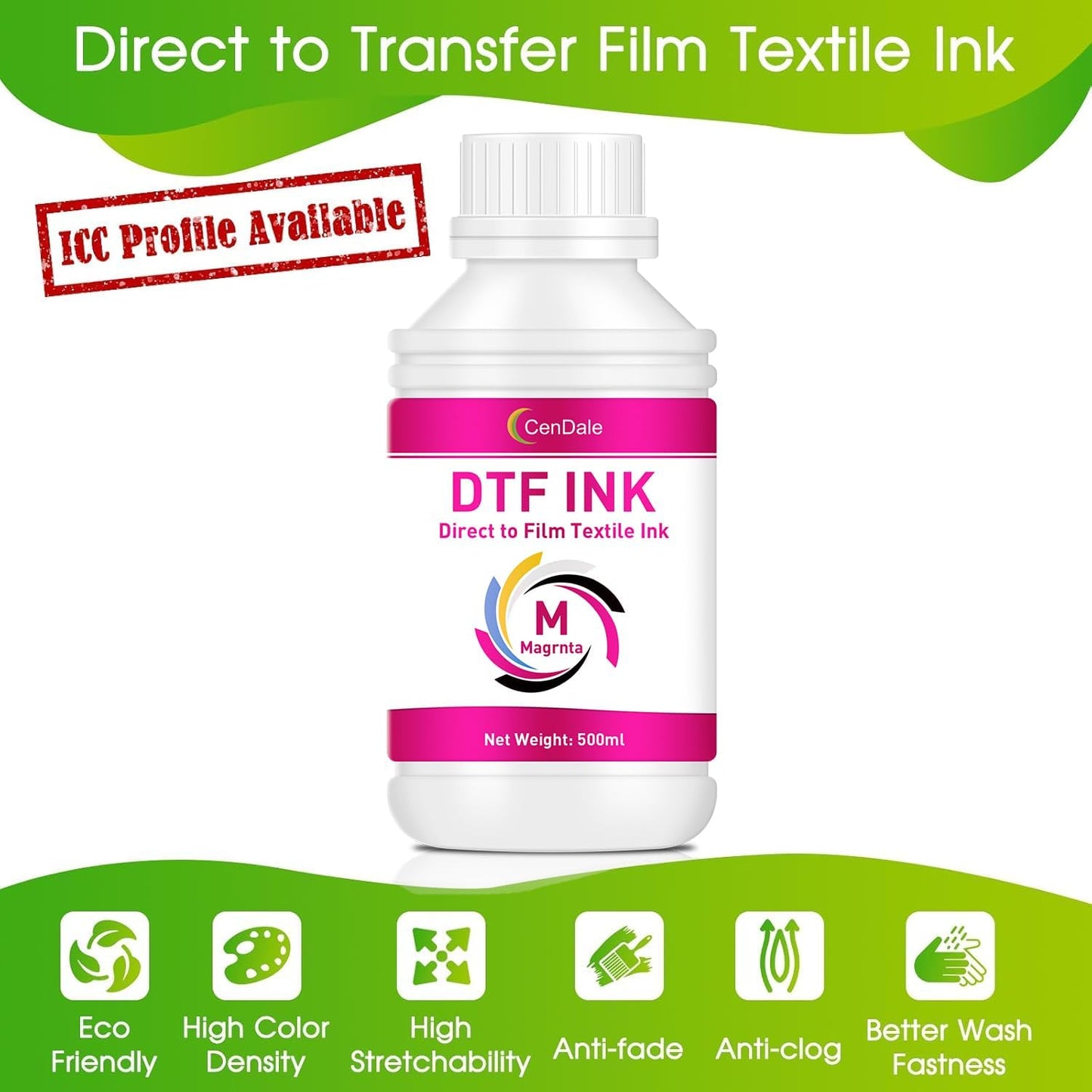 CenDale Premium DTF Magenta Ink - 500ML DTF Transfer Ink for PET Film, Refill DTF Ink for Epson ET-8550, ET-8500, L1800, L800, R2400, R1390, P400, P800, XP15000