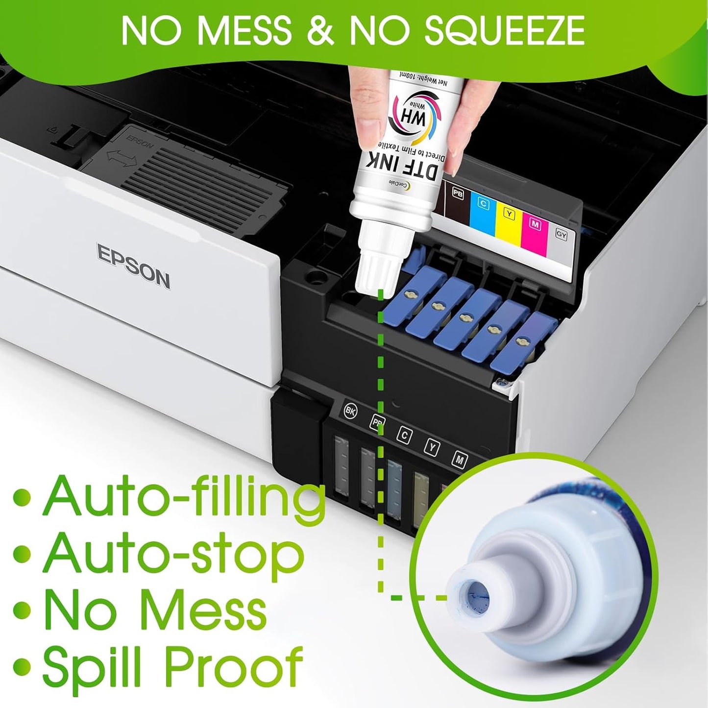 CenDale Upgraded Ecotank DTF Ink - 1500ML Auto-Fill DTF Transfer Ink for Epson ET-8550 ET-8500 Printers (250ml x 6 Wh, CMYK)