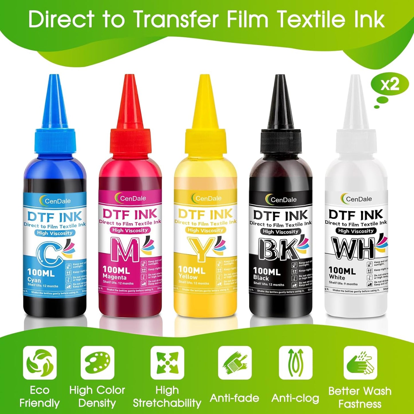 CenDale DTF Ink 600ML - Upgraded 3.0-5.0 cP Viscosity DTF Transfer Ink for DTF Film, Refilled Ink for Epson ET-8550 XP-15000 L1800 L805 R1390 R2400 1430 DTF Printers