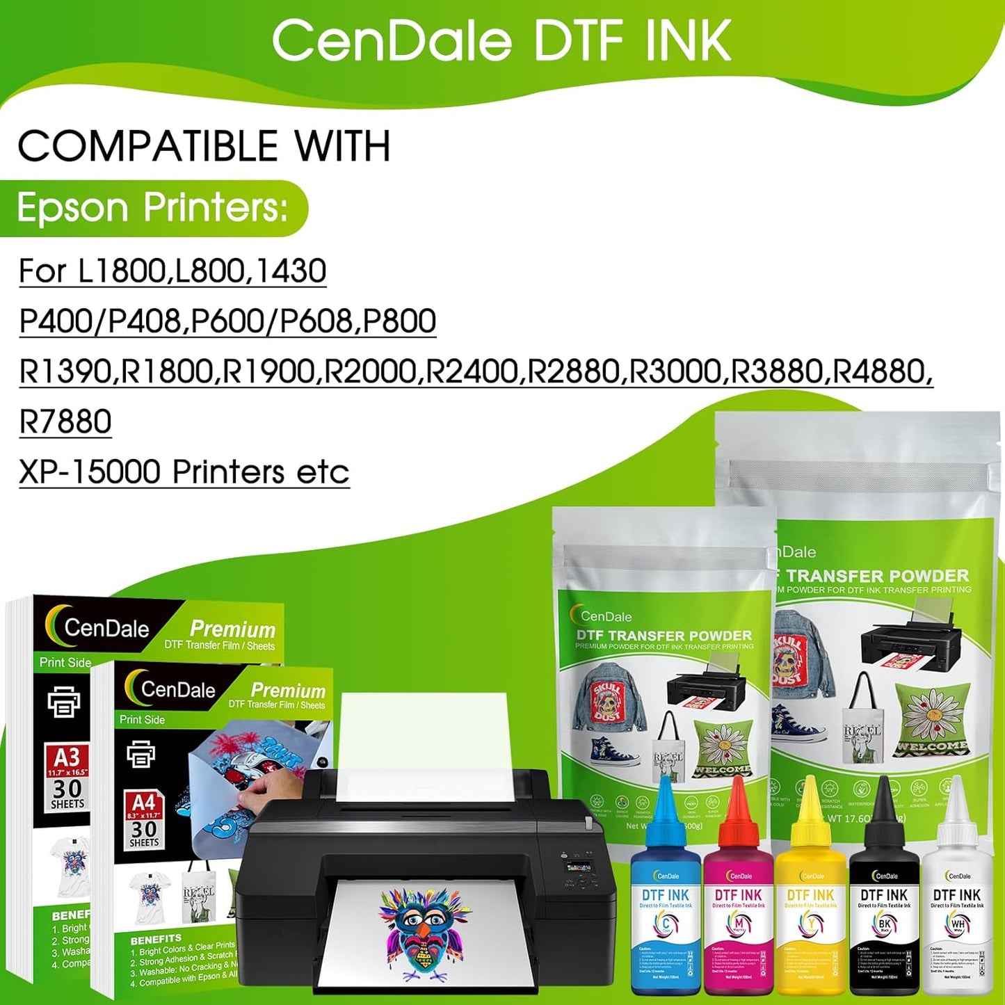 CenDale Premium DTF Yellow Ink - 500ML DTF Transfer Ink for PET Film, Refill DTF Ink for Epson ET-8550, ET-8500, L1800, L800, R2400, R1390, P400, P800, XP15000