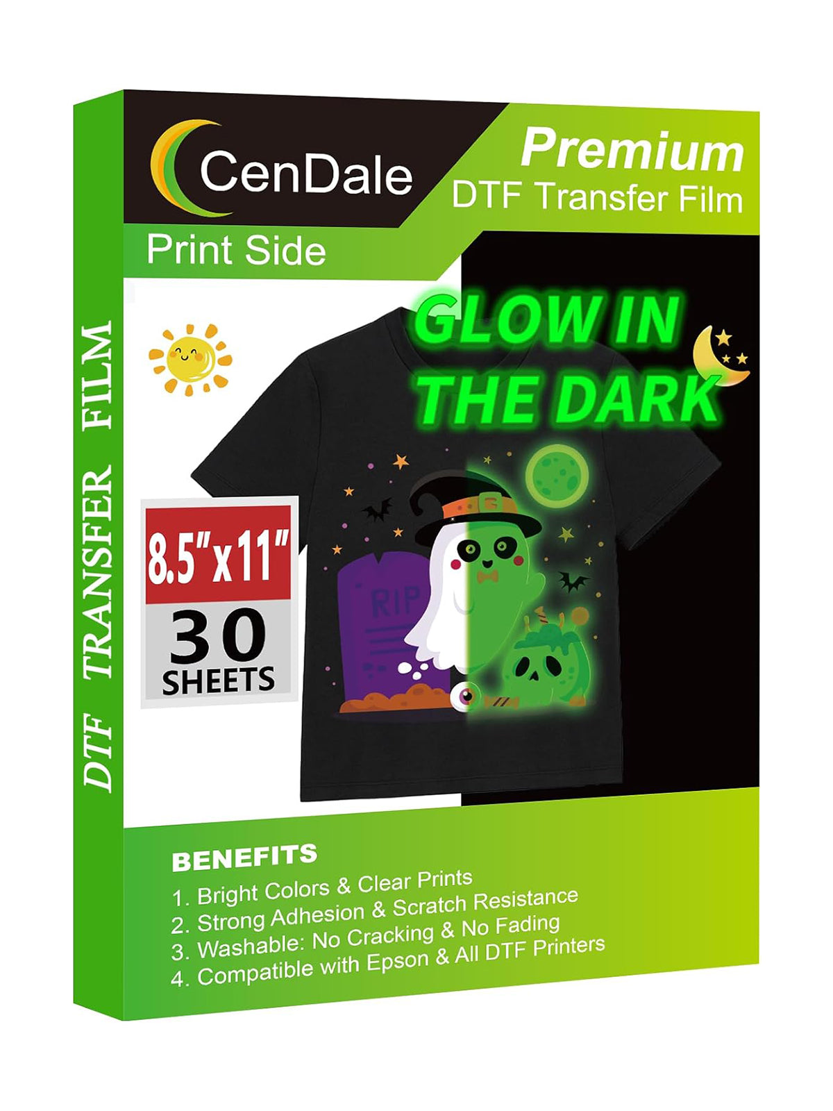 CenDale Glow in The Dark DTF Transfer Film - 8.5x11 30 Sheets