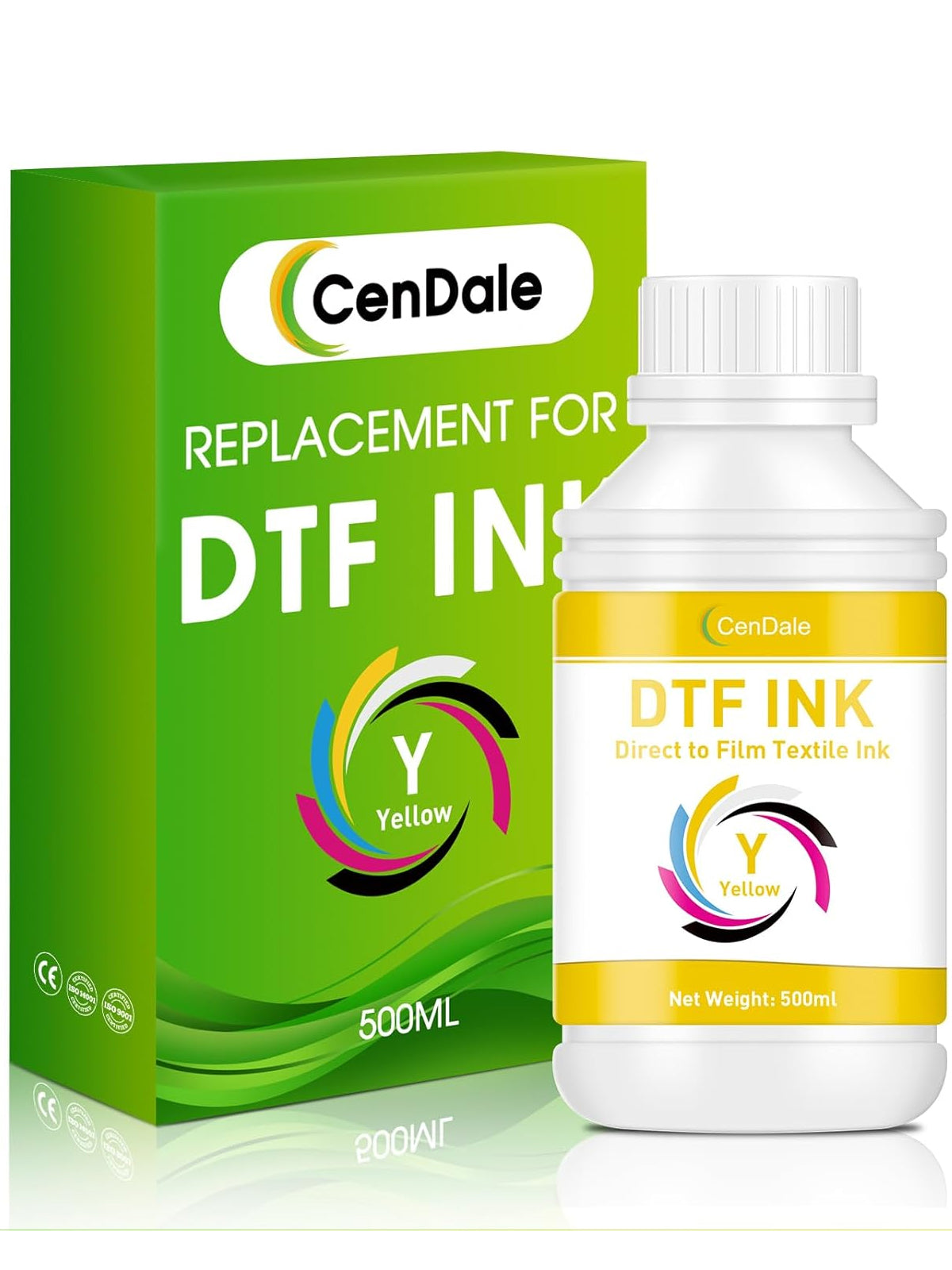 CenDale Premium DTF Yellow Ink - 500ML DTF Transfer Ink for PET Film, Refill DTF Ink for Epson ET-8550, ET-8500, L1800, L800, R2400, R1390, P400, P800, XP15000