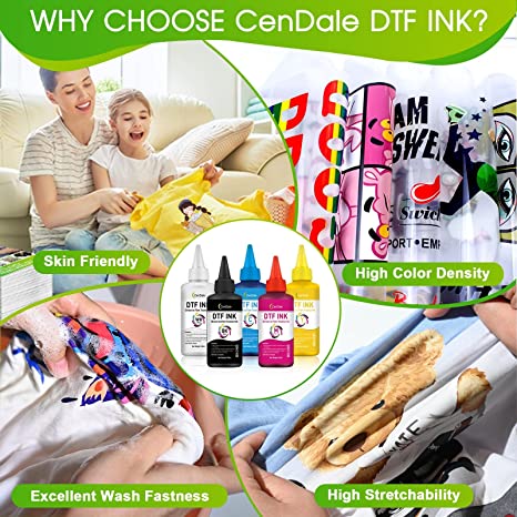 CenDale Premium DTF Ink DTF Transfer Ink Refill for DTF Printers Epson ET-8550, XP-15000, L1800, L805, R1390, R2400, Heat Transfer Printing Direct to Film (100ml x 6, CMYK Wh)