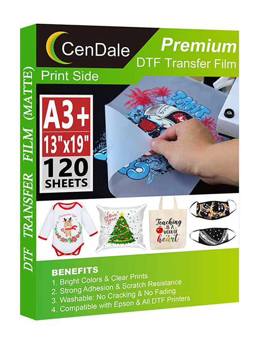 CenDale DTF Transfer Film 13"x19" - A3 Plus 120 Sheets Double-Sided Matte PET Heat Transfer Film