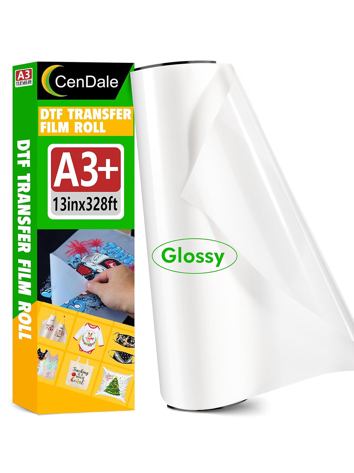 CenDale DTF Transfer Film Roll 13" x 328ft Glossy - Premium A3+ DTF Film Roll