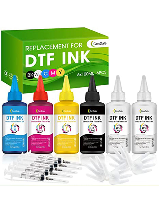 CenDale Premium DTF Ink DTF Transfer Ink Refill for DTF Printers Epson ET-8550, XP-15000, L1800, L805, R1390, R2400, Heat Transfer Printing Direct to Film (100ml x 6, CMYK Wh)