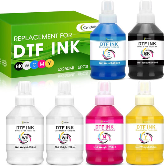 CenDale Upgraded Ecotank DTF Ink - 1500ML Auto-Fill DTF Transfer Ink for Epson ET-8550 ET-8500 Printers (250ml x 6 Wh, CMYK)