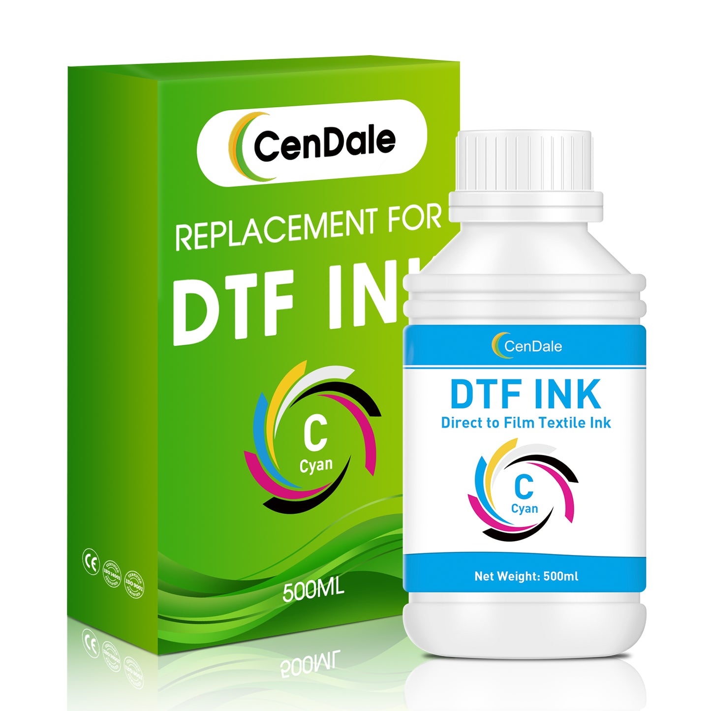 CenDale Premium DTF Cyan Ink - 500ML DTF Transfer Ink for PET Film, Refill DTF Ink for Epson ET-8550, ET-8500, L1800, L800, R2400, R1390, P400, P800, XP15000