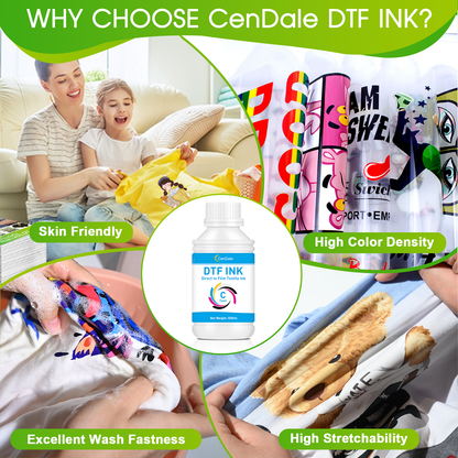 CenDale Premium DTF Cyan Ink - 500ML DTF Transfer Ink for PET Film, Refill DTF Ink for Epson ET-8550, ET-8500, L1800, L800, R2400, R1390, P400, P800, XP15000