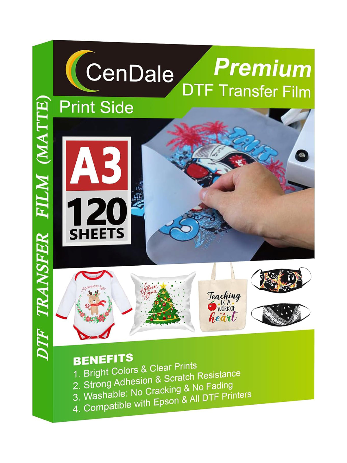 CenDale DTF Transfer Film A3 (11.7" x 16.5") - 120 Sheets Double-Sided Matte PreTreat Sheets PET Heat Transfer Paper