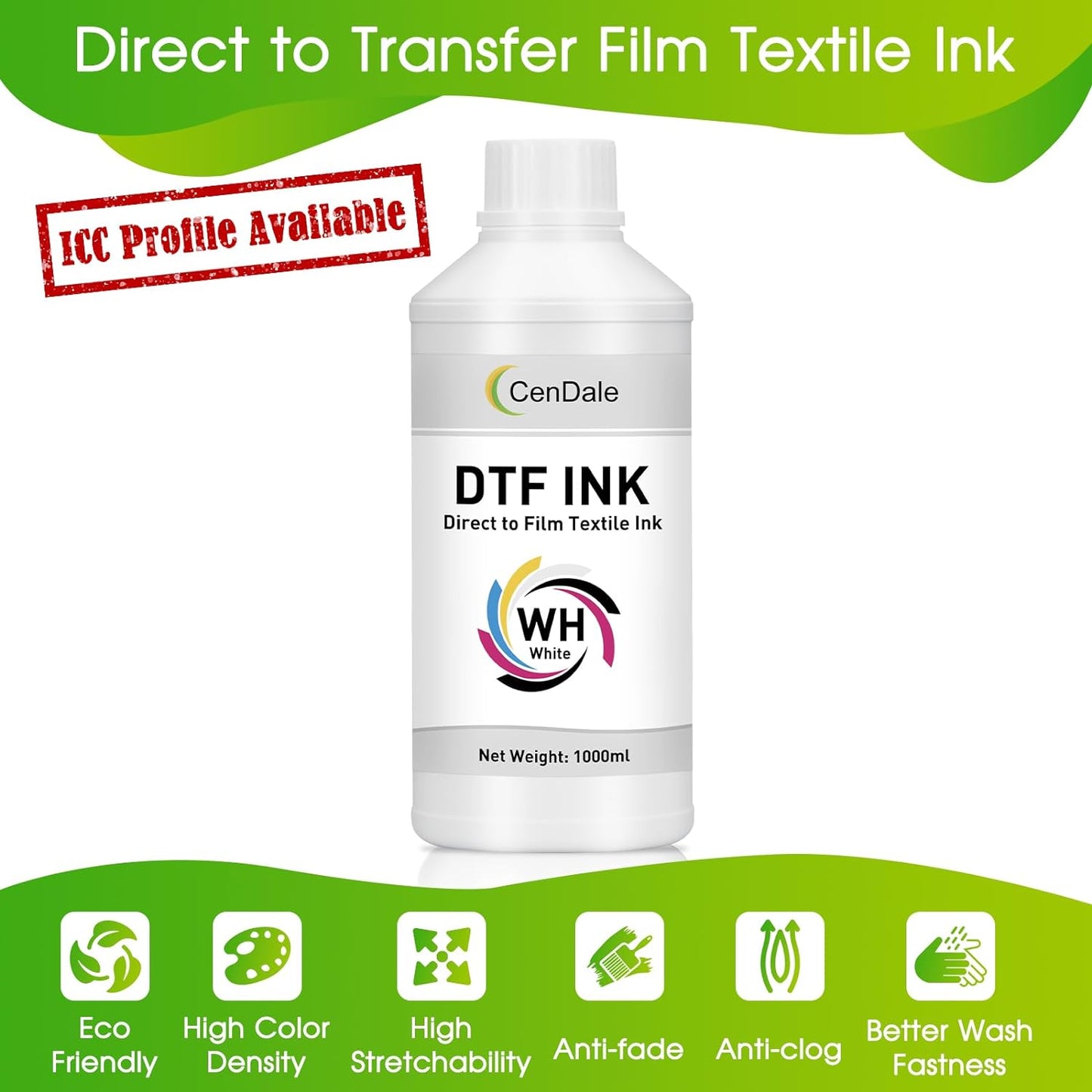 CenDale Premium DTF White Ink DTF Transfer Ink Refill for Epson ET-8550, L1800, L800, R2400, P400, P800, XP15000, Heat Transfer Printing Direct to Film (1000ml)