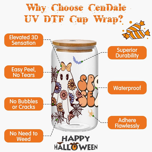 EOGOW Uvdtf Cup Wraps Stickers，10sheets Pumpkin Theme for Uv Dtf Cup Wrap  Uvdtf Cup Wraps Uv Dtf Transfer Sticker Uv Transfer Stickers for Cups Uv