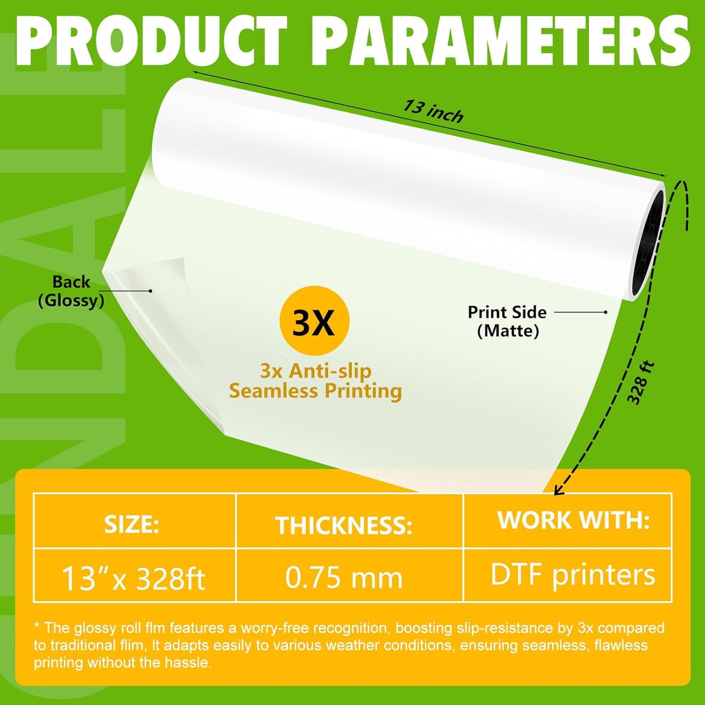 CenDale DTF Transfer Film Roll 13" x 328ft Glossy - Premium A3+ DTF Film Roll