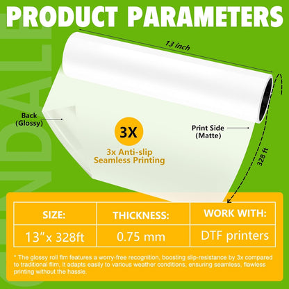 CenDale DTF Transfer Film Roll 13" x 328ft Glossy - Premium A3+ DTF Film Roll