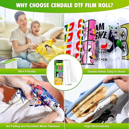 CenDale DTF Transfer Film Roll 11.8" x 65.6ft - Premium A3 DTF Film Roll