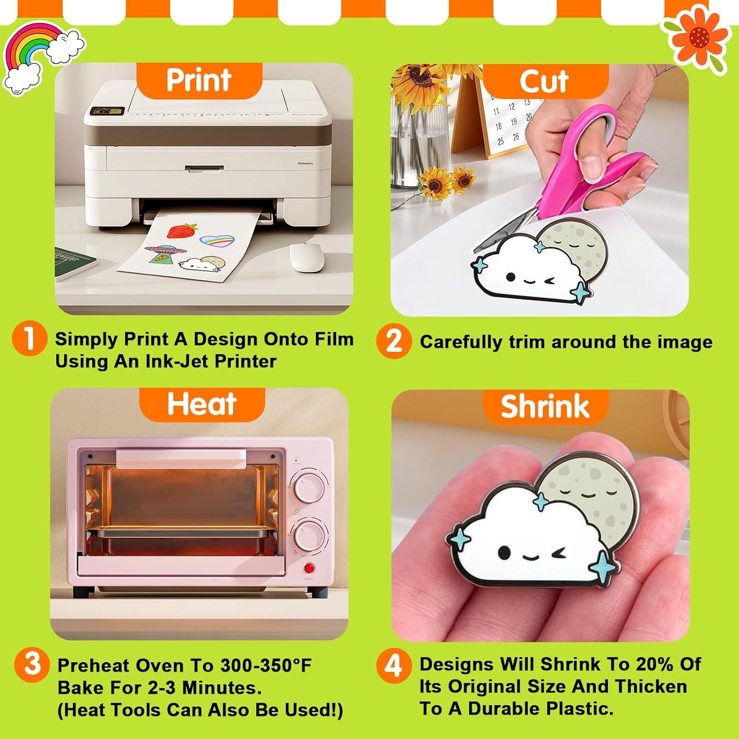 Printable Shrinky Dink Sheets - 25PCS A4 White Shrink Plastic Sheets for Inkjet Printer, Shrink Paper for Crafts (8.3 x 11.7 in, White)