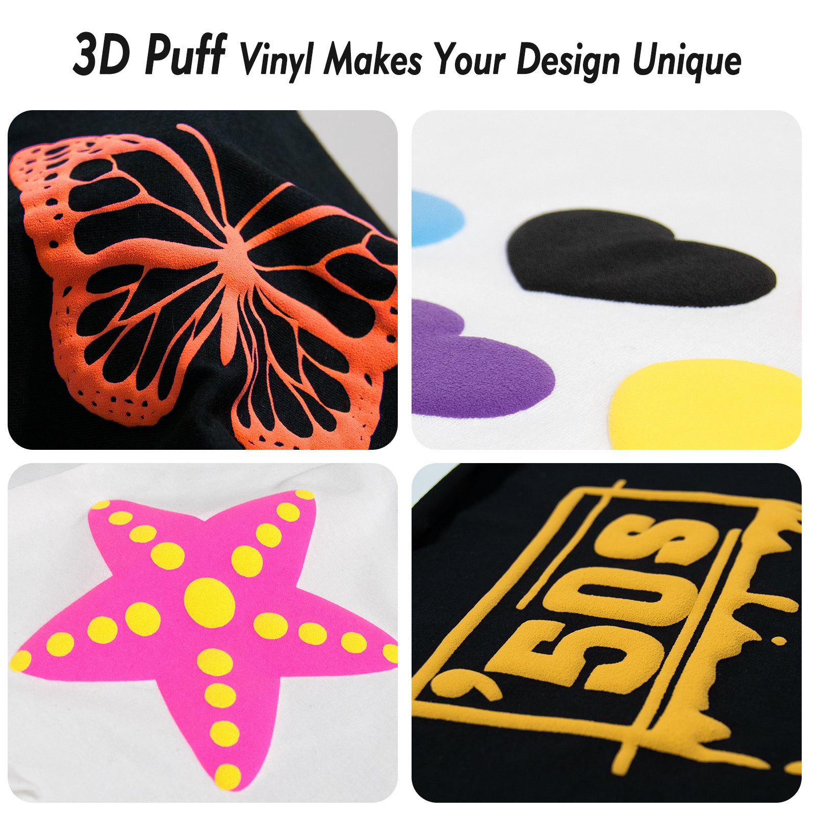 CenDale 3D Puff Heat Transfer Vinyl - 6 Colors Puff Vinyl Sheets 12''x 10