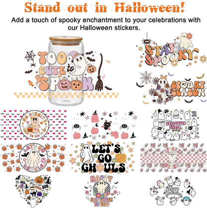 CenDale UV DTF Cup Wrap - 12 Sheets Halloween UV DTF Transfer Cup Stickers Decals Waterproof (Halloween Ghost)