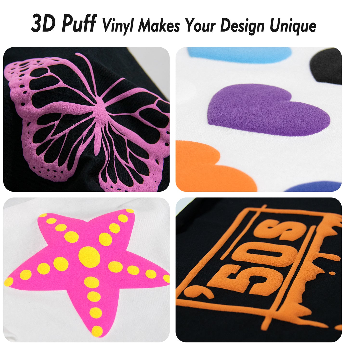 3D Puff Vinyl Heat Transfer - Puff Vinyl Sheets Assorted Colors 13PCS Puffy  Heat