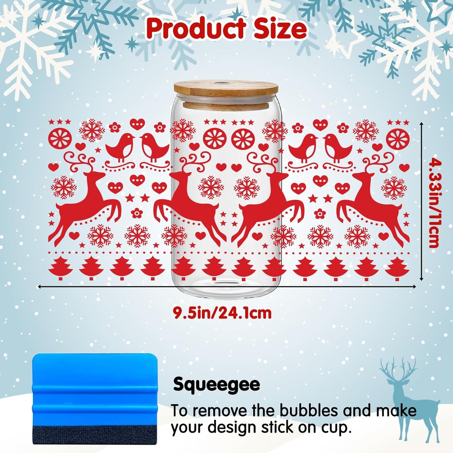 CenDale UV DTF Cup Wrap - 12 Sheets Christmas UV DTF Transfer Cup Stickers Decals (Snowman Santa)