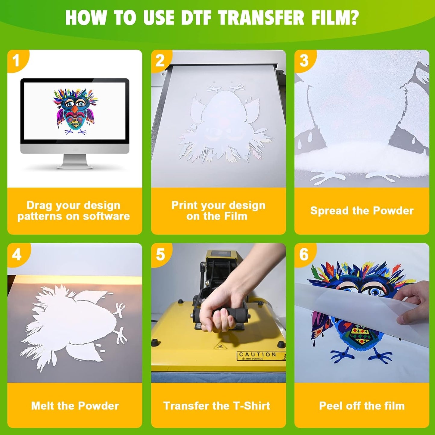 CenDale DTF Transfer Film Powder Kit for DTF & Sublimation Printer - 30 Sheets A3 DTF Film 14oz White Medium DTF Powder