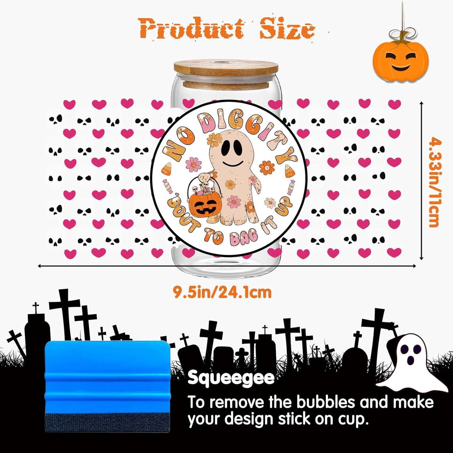 CenDale UV DTF Cup Wrap - 12 Sheets Halloween UV DTF Transfer Cup Stickers Decals Waterproof (Halloween Ghost)