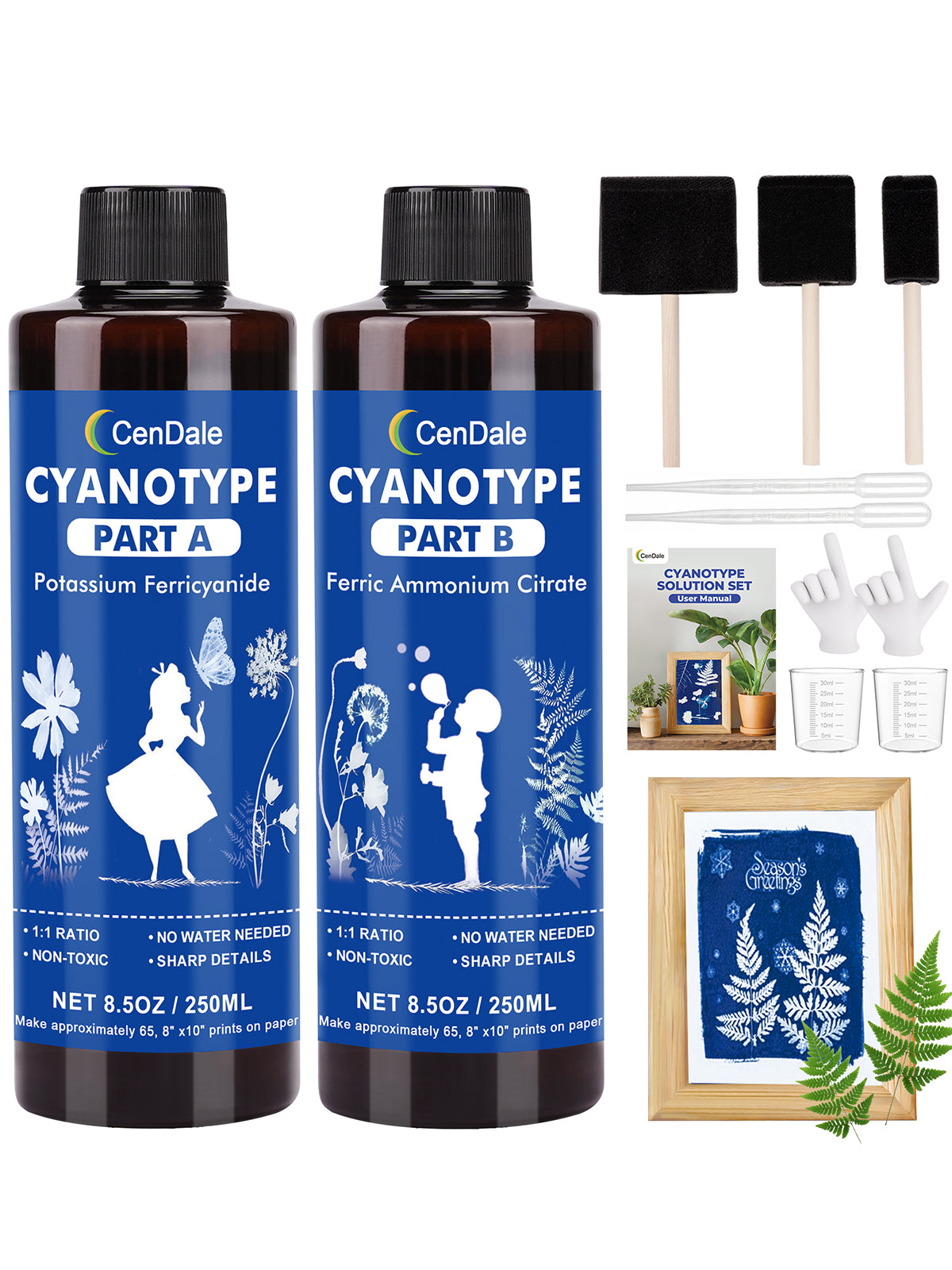 CenDale Cyanotype Kit - 17 OZ Cyanotype Solution Sensitizer Set for Sun Printing on Paper & Fabric