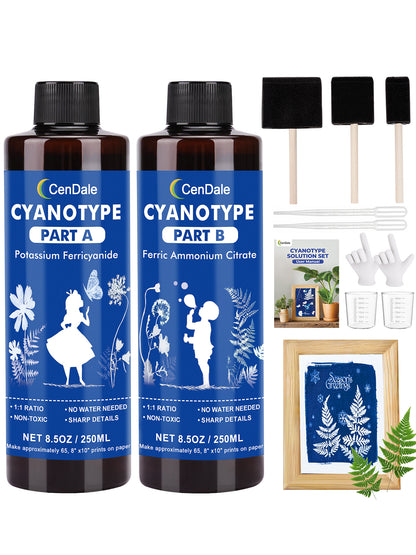 CenDale Cyanotype Kit - 17 OZ Cyanotype Solution Sensitizer Set for Sun Printing on Paper & Fabric