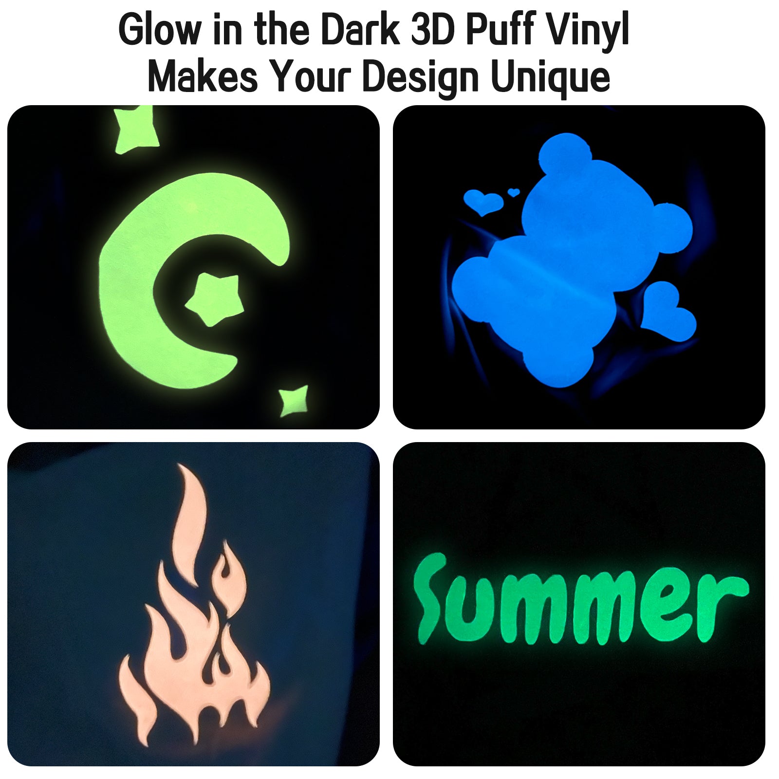 3D Puff HTV Heat Transfer Vinyl Film Glow in The Dark Luminous Iron  on;Cricula~