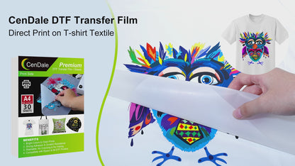 CenDale DTF Transfer Film and Powder Starter Kit for DTF & Sublimation Printer - 30 Sheets A4 Film 14oz White Medium Powder