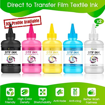 CenDale DTF Ink Premium Heat Transfer Ink for Epson ET-8550, L1800, L800, R2400, P400, P800, XP15000 - Printing Direct to Film (250ml x 6, CMYK Wh)