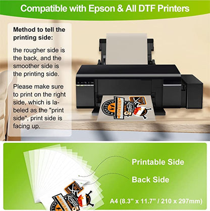 CenDale DTF Transfer Film A4 (8.3" x 11.7") - 30 Sheets Double-Sided Matte PreTreat Sheets PET Heat Transfer Paper